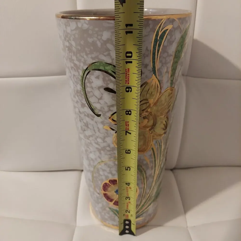 Vintage Hand Painted & Gilted Floral Signed Art Pottery White 11.5